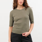 7115 by Szeki Apparel Womens Blouses Ribbed Short Sleeves Top in Sage Gray