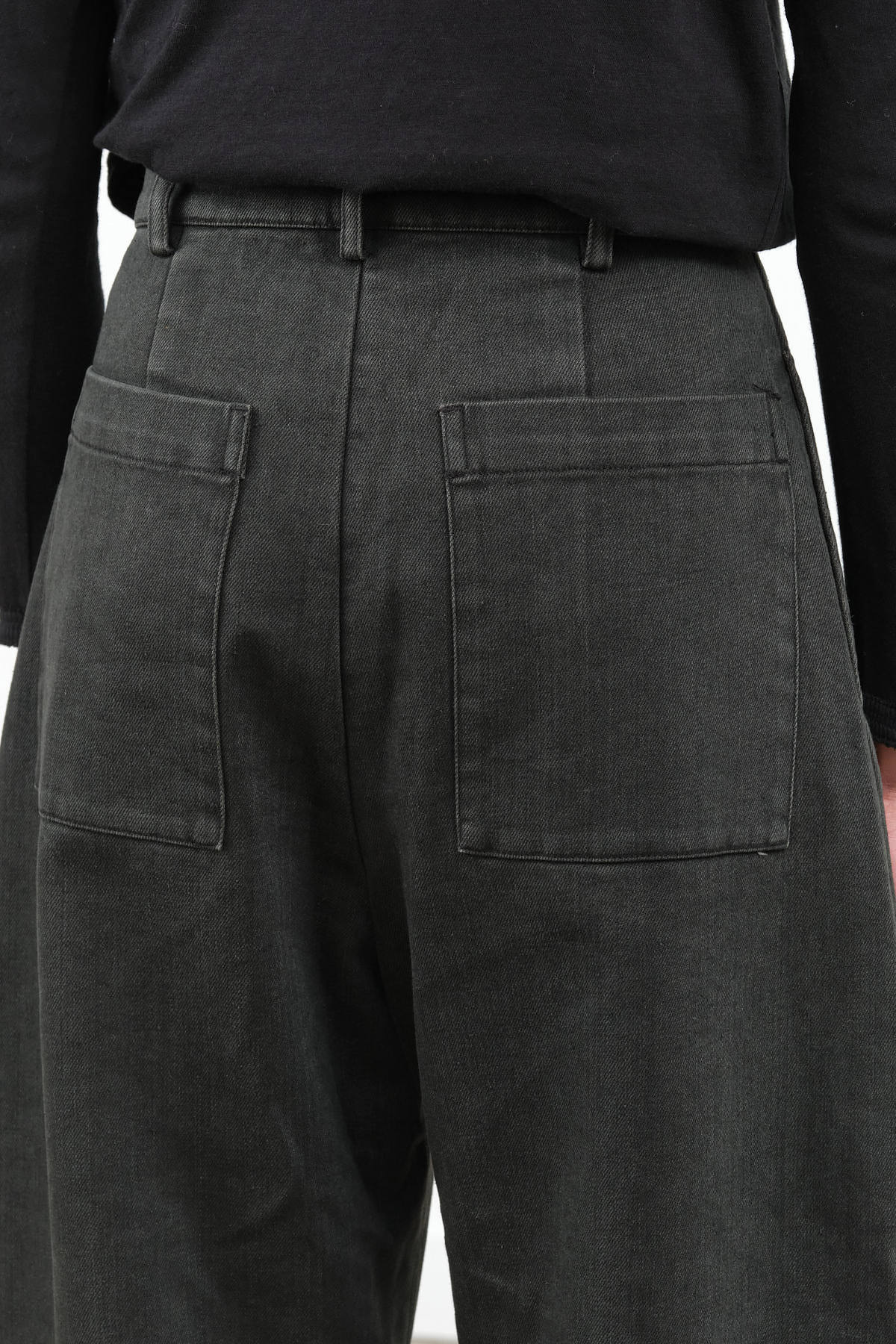 Sand-Washed Tailored Curve Legged Trouser in Washed Black by Designer Brand 7115 by Szeki 