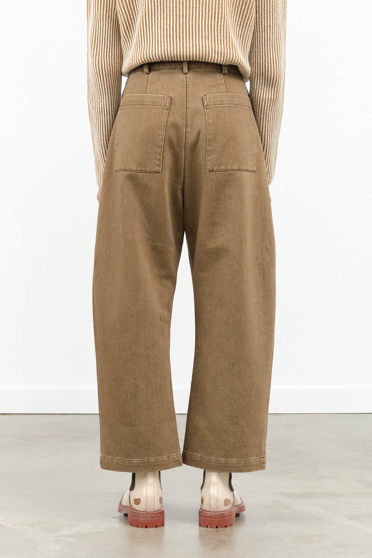 Washed Walnut Brown Sand-Washed Tailored High Waisted Curve Legged Trouser by Designer Brand 7115 by Szeki