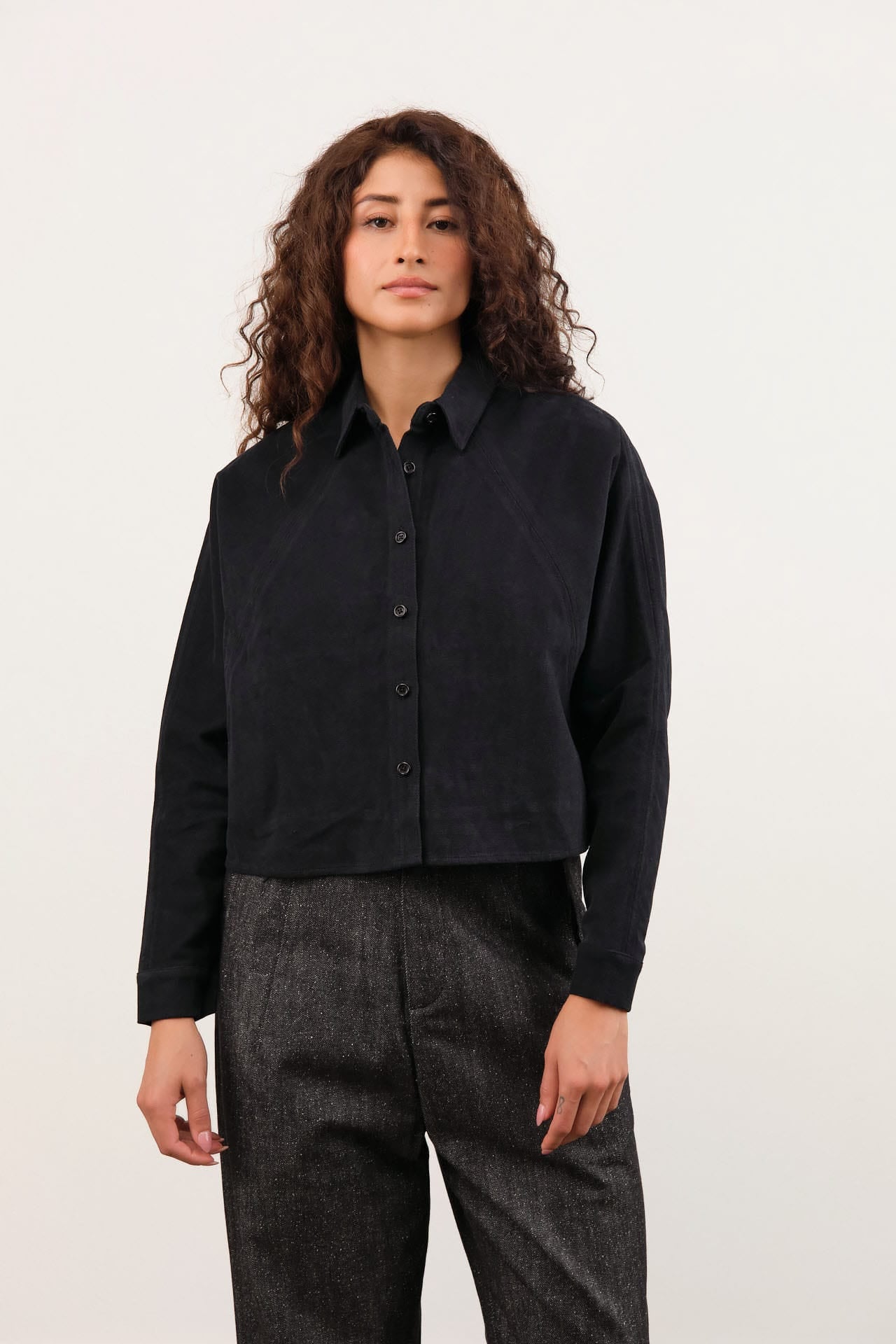 7115 by Szeki Apparel Womens Jackets Signature 3/4 Cropped Shirt Jacket