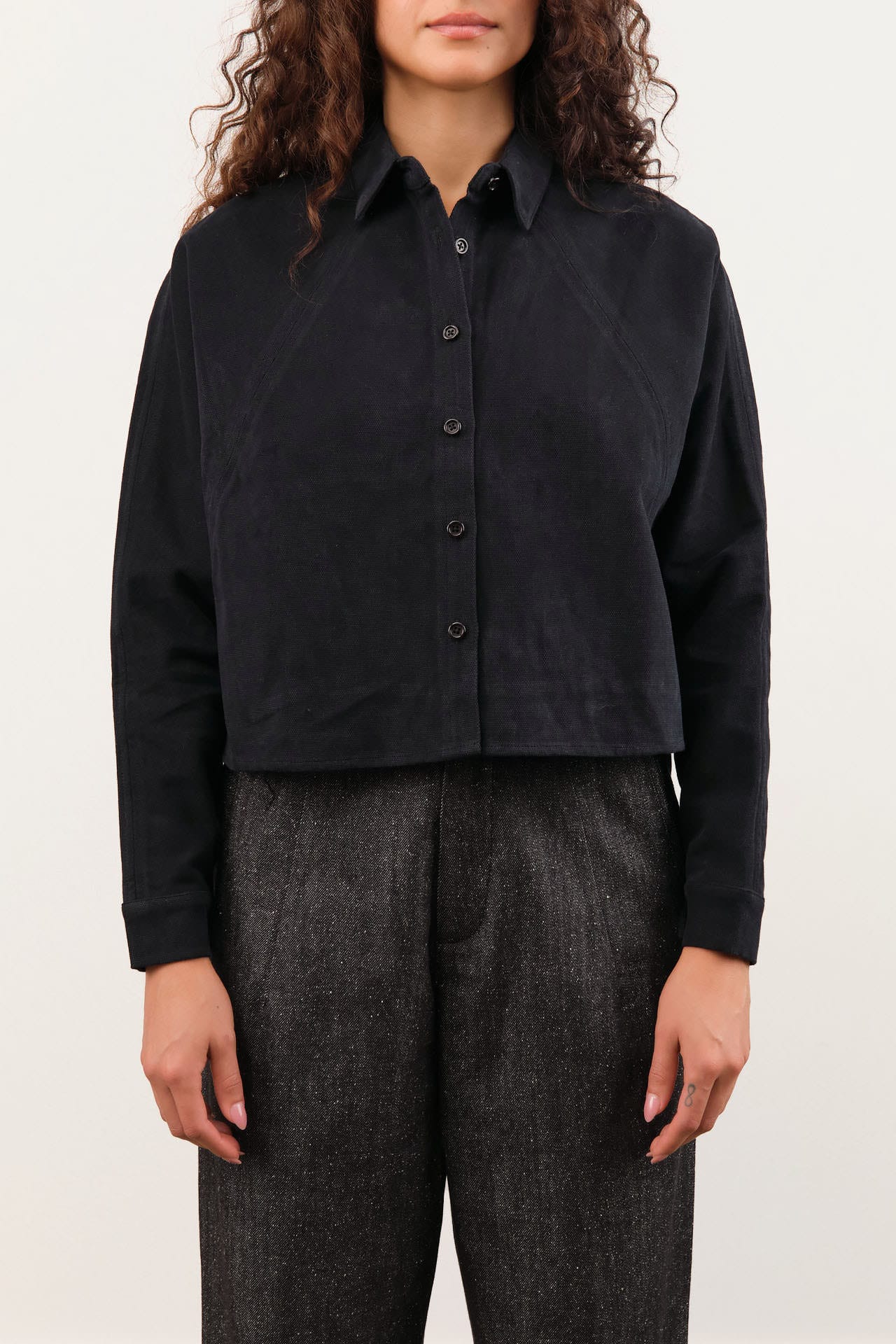 7115 by Szeki Apparel Womens Jackets Signature 3/4 Cropped Shirt Jacket