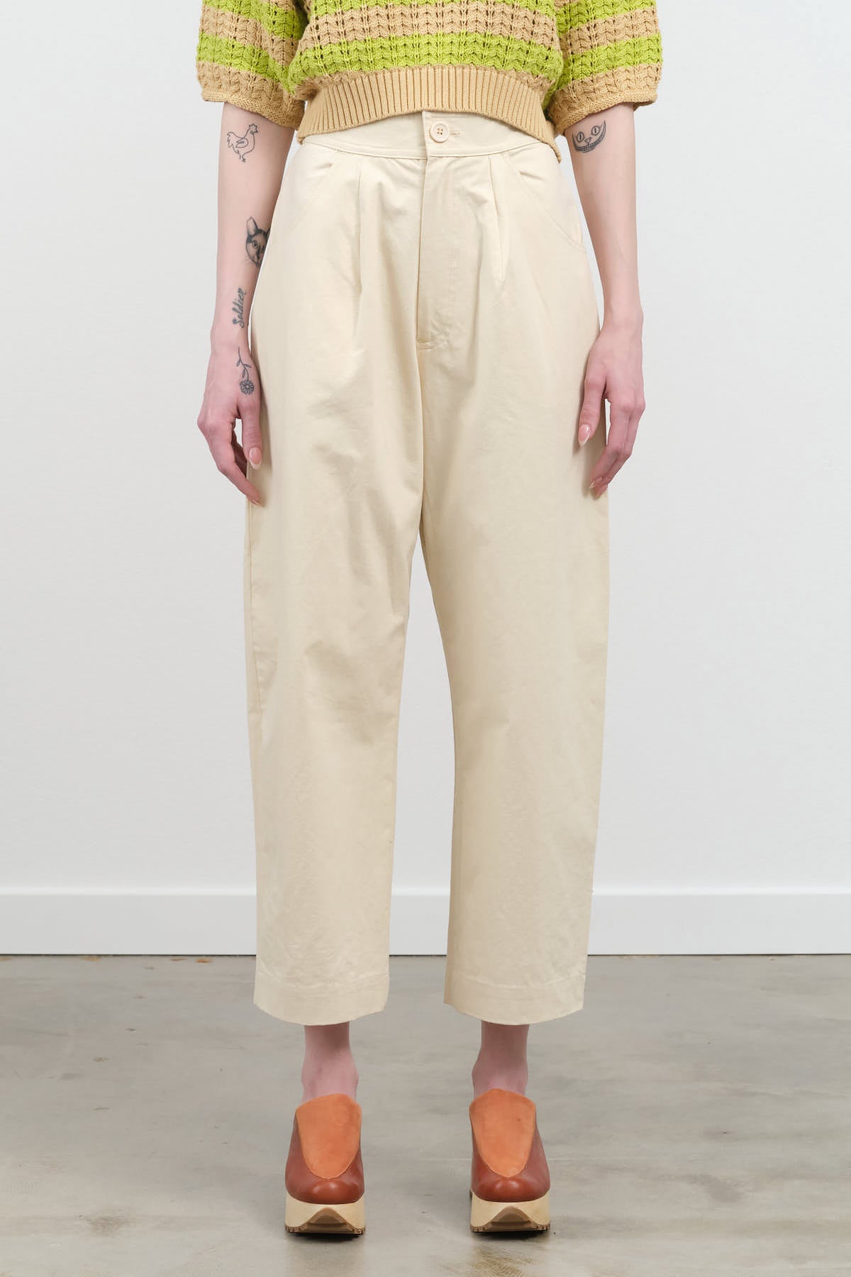 Front view of Signature Curve Legged Trouser in Off White