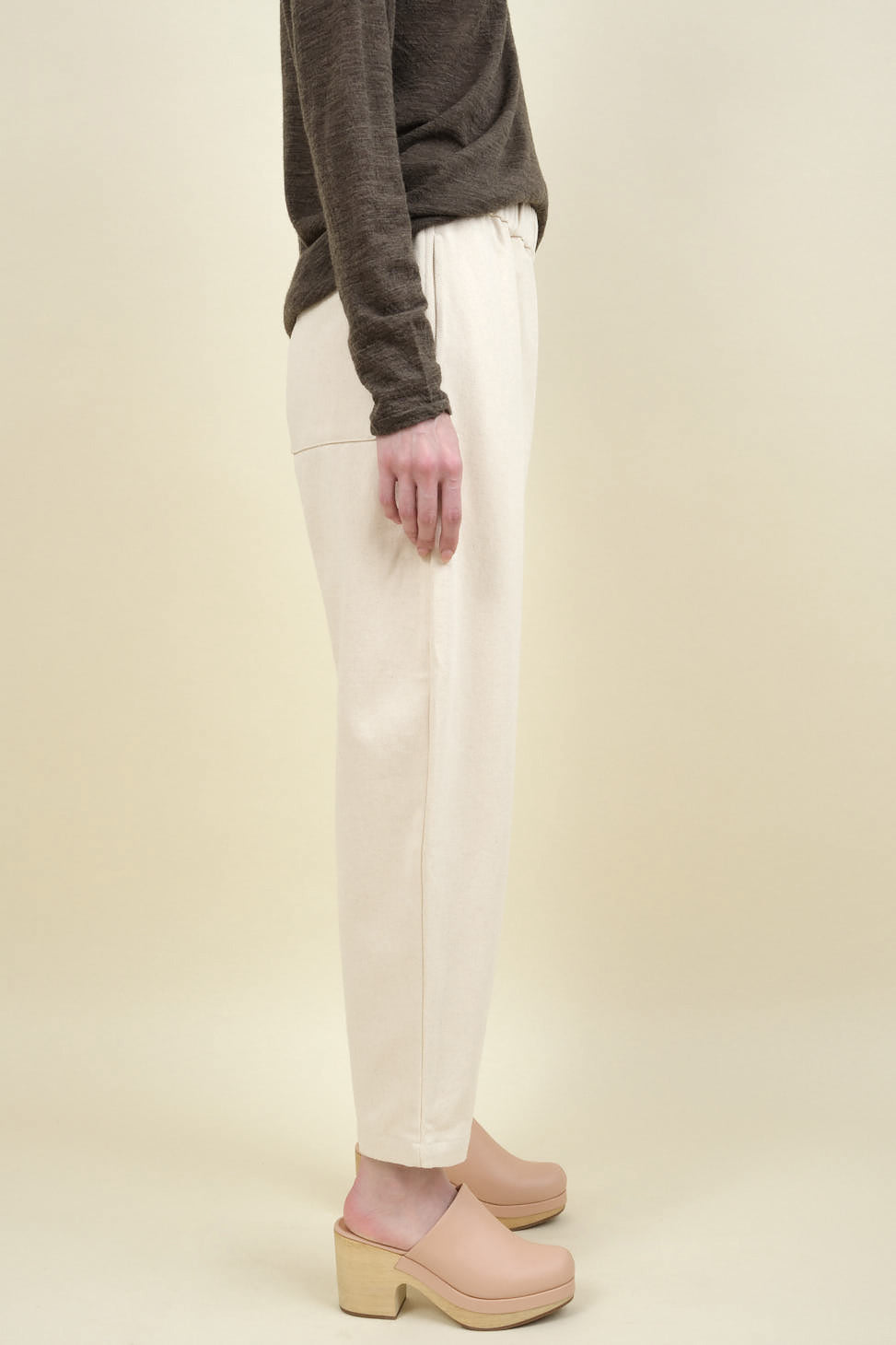 Side of Signature Elastic Pull-Up Trouser in Off White