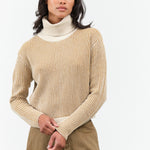 7115 by Szeki Striped Cropped Turtleneck in Mustard Stripes