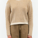 Striped Cropped Turtleneck 7115 by Szeki in Mustard Stripes