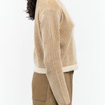 7115 by Szeki Designer Striped Cropped Long Sleeve Turtleneck in Mustard Stripes