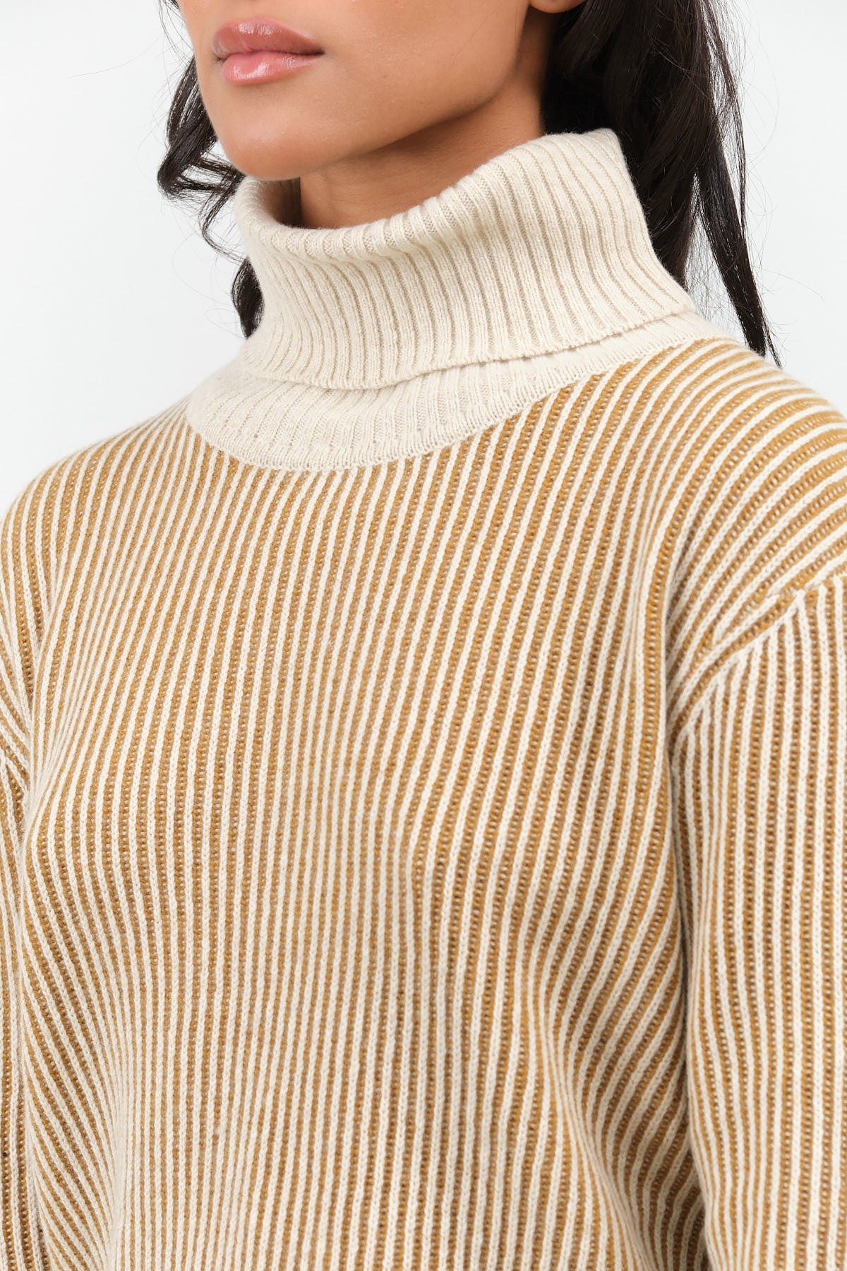 Mustard Stripes 7115 by Szeki Striped Cropped Turtleneck