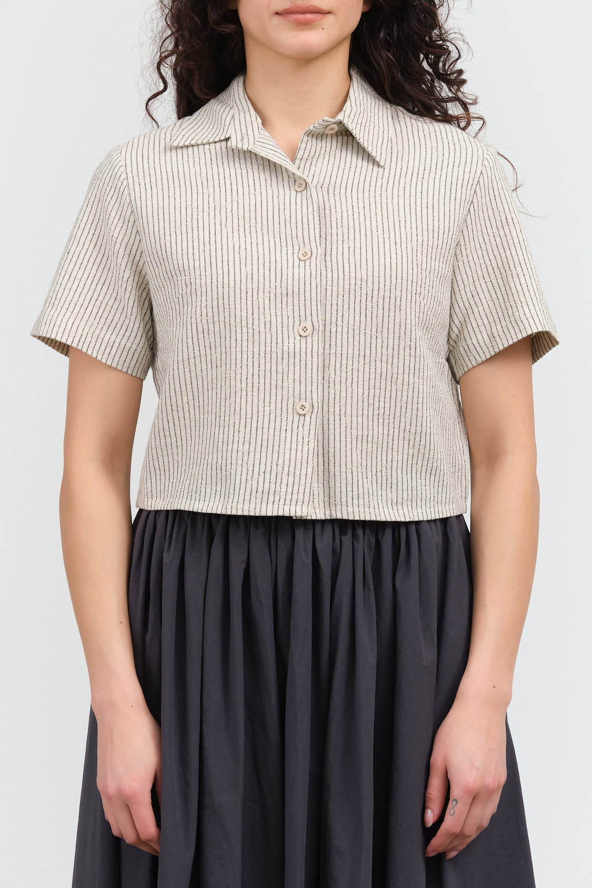 Front view of Striped Short Sleeves Cropped