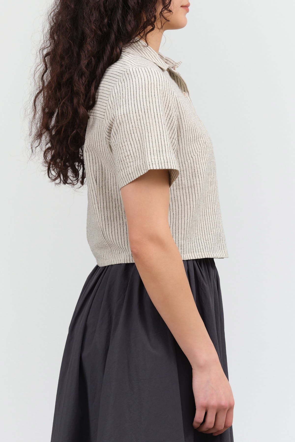 Side view of Striped Short Sleeves Cropped