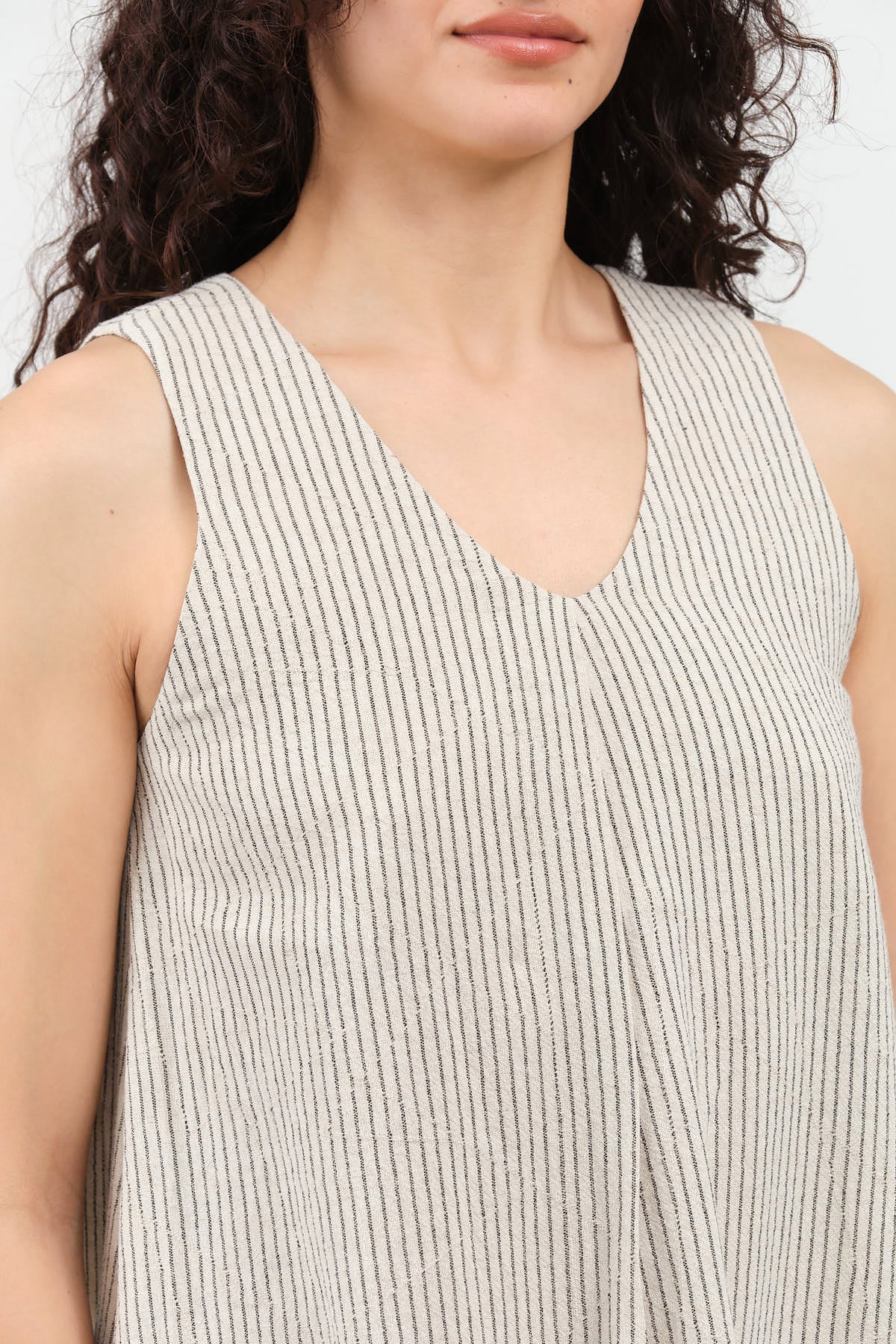 Collar view of Striped V-Neck Cocoon Dress
