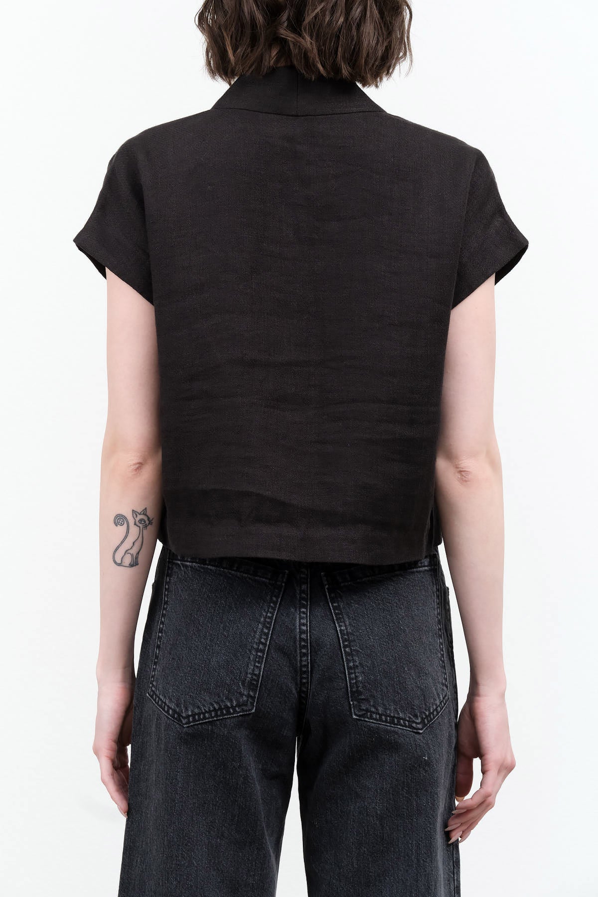 Black V-Neck Short Sleeve Top by 7115 by Szeki