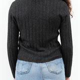 Charcoal Grey Black Yak Wool Ribbed Long Sleeve Layer Top by 7115 by Szeki