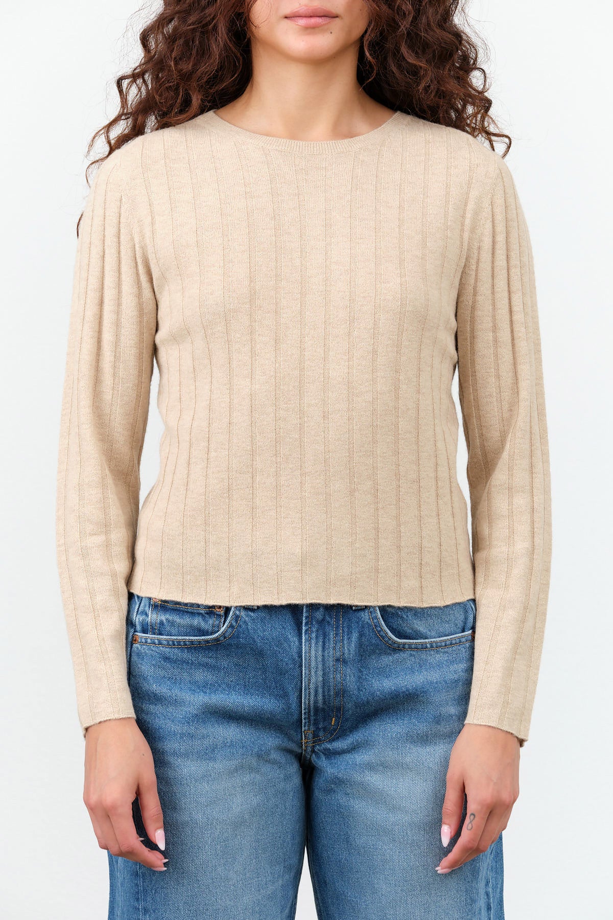 Yak Ribbed Long Sleeve Top by 7115 by Szeki in Desert Sand