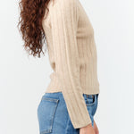 7115 by Szeki Yak Wool Ribbed Long Sleeve Fitted Top in Desert Sand Tan