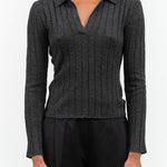 Yak V-Neck Long Sleeve Top by 7115 by Szeki in Charcoal