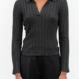 Yak V-Neck Long Sleeve Top by 7115 by Szeki in Charcoal