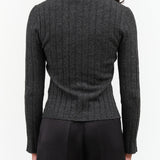 Charcoal Black Grey Collared Yak Wool V-Neck Long Sleeve Layer Top by 7115 by Szeki