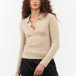 7115 by Szeki Yak V-Neck Long Sleeve Top in Desert Sand