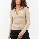 7115 by Szeki Yak V-Neck Long Sleeve Top in Desert Sand