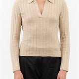 Yak V-Neck Long Sleeve Top by 7115 by Szeki in Desert Sand