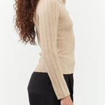 7115 by Szeki Yak V-Neck Wool Long Sleeve Layer Top in Desert Sand Tan