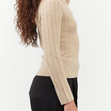 7115 by Szeki Yak V-Neck Wool Long Sleeve Layer Top in Desert Sand Tan