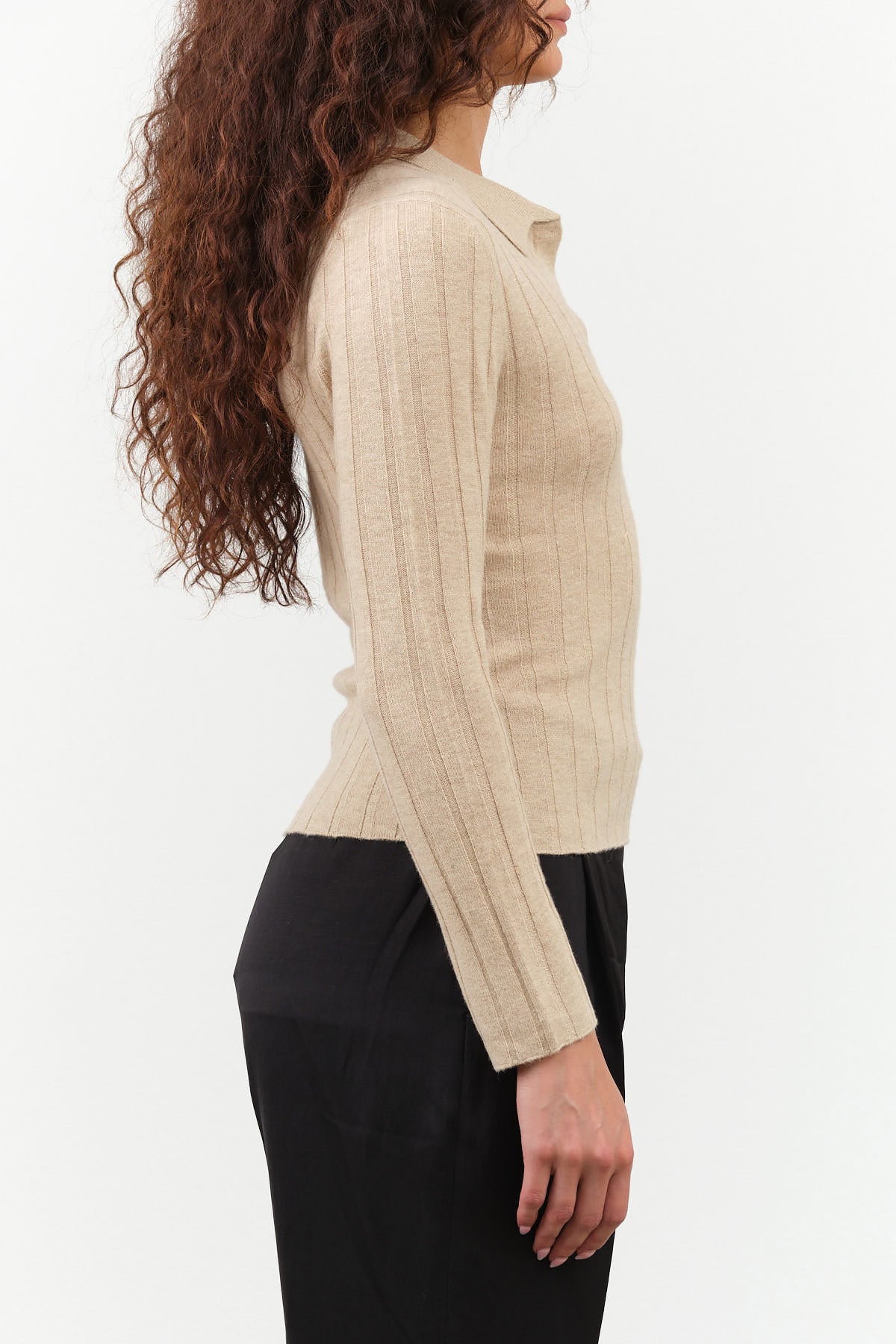 7115 by Szeki Yak V-Neck Wool Long Sleeve Layer Top in Desert Sand Tan