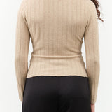 7115 by Szeki Brand Yak V-Neck Long Sleeve Wool Layer Top with Collar in Desert Sand Tan