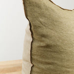 Maison De Vacances Home Pillows 26" X 26" Crumpled Washed Linen Vice Versa Cushion in Kaki Kaki/Givre / 26" X 26"