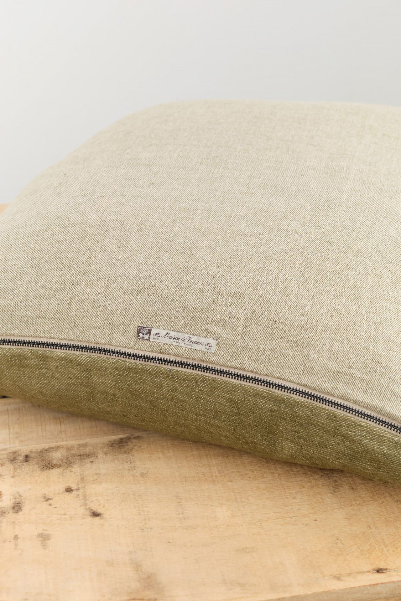 Maison De Vacances Home Pillows 26" X 26" Crumpled Washed Linen Vice Versa Cushion in Kaki Kaki/Givre / 26" X 26"