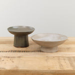 Kati Von Lehman Home Kitchen Serving Wide Pedestal Serving Bowl Brown Stoneware/Eggshell