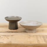 Kati Von Lehman Home Kitchen Serving Wide Pedestal Serving Bowl Brown Stoneware/Eggshell