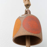 MQuan Ceramic Small Round Thrown Bell in Tucker Four Rainbow Design Hanging from Rope 