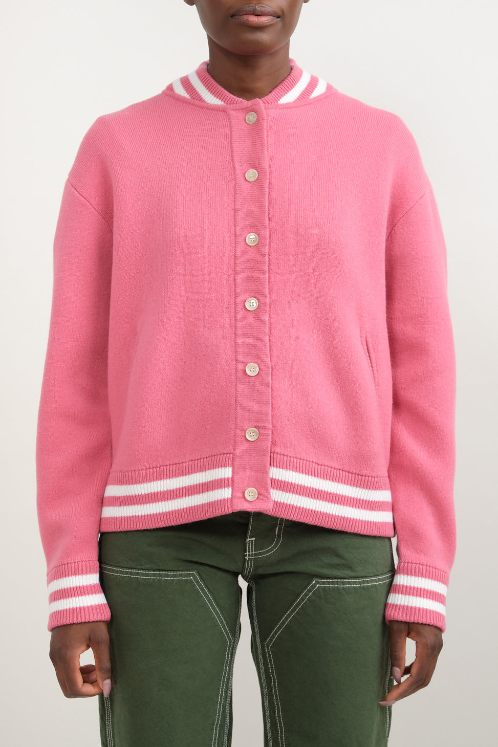Front of Cashmere Jacket in Pink