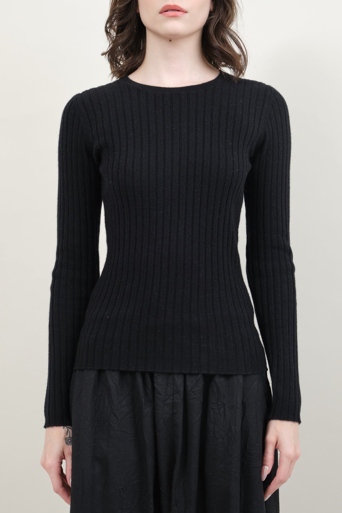 Front of Ribbed Sweater in Black