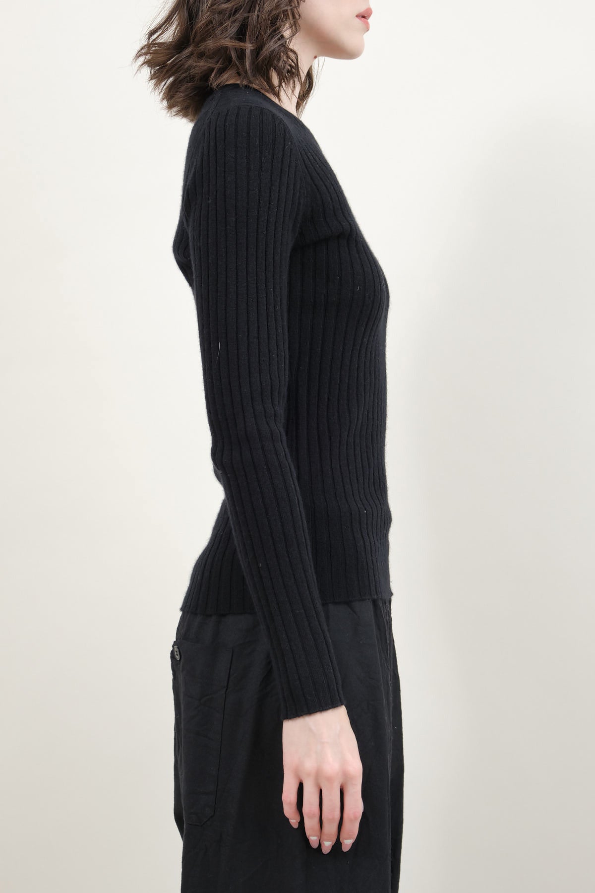 Side of Ribbed Sweater in Black