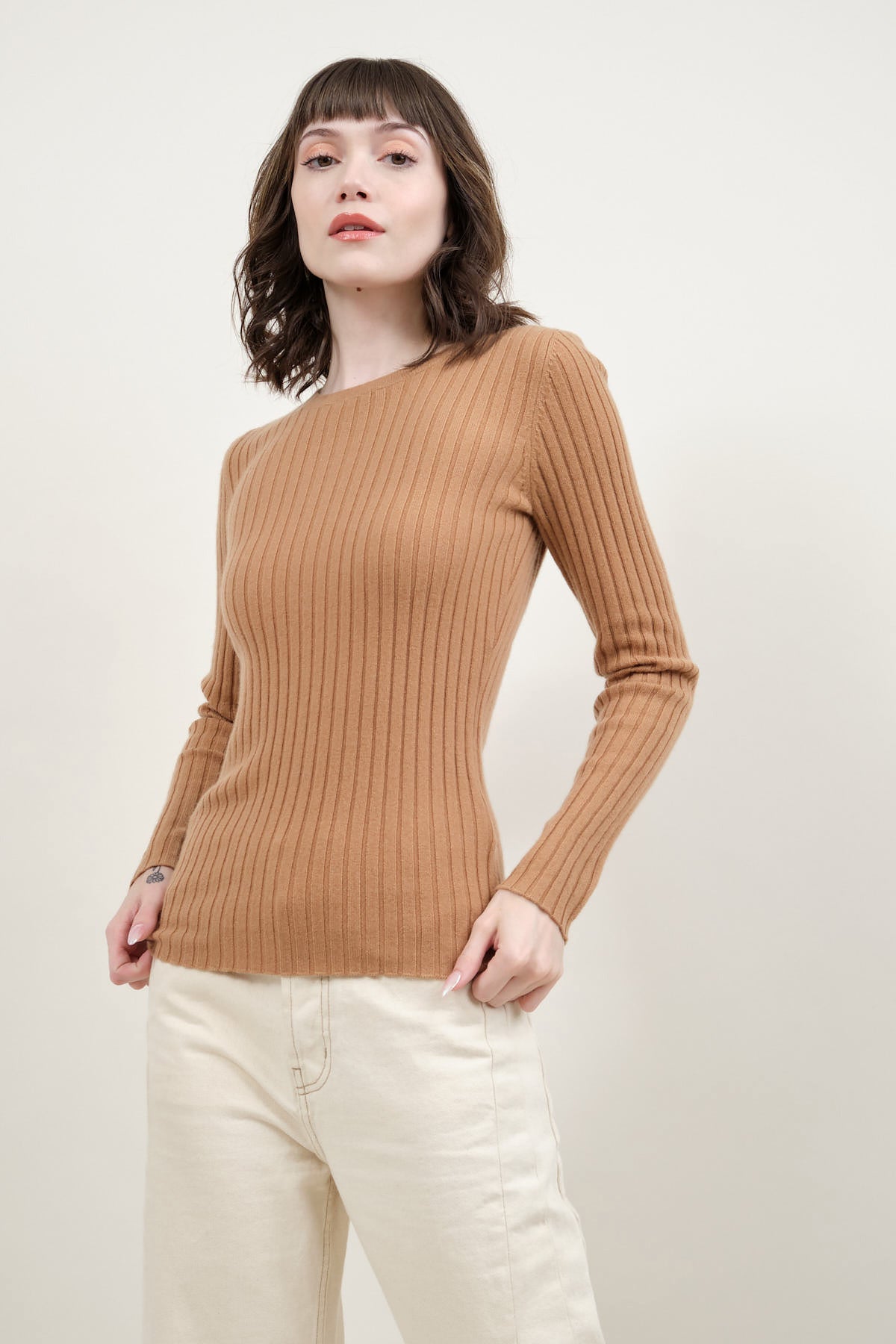 Ribbed Sweater in Camel