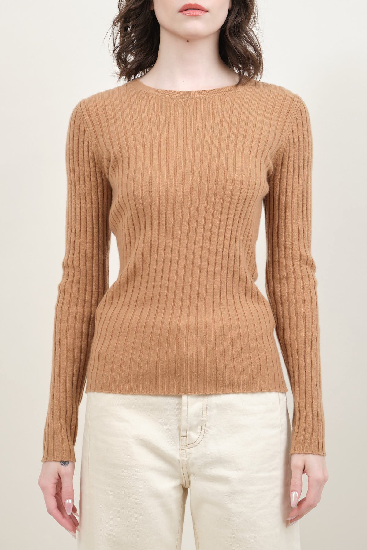 Front of Ribbed Sweater in Camel