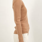 Side of Ribbed Sweater in Camel