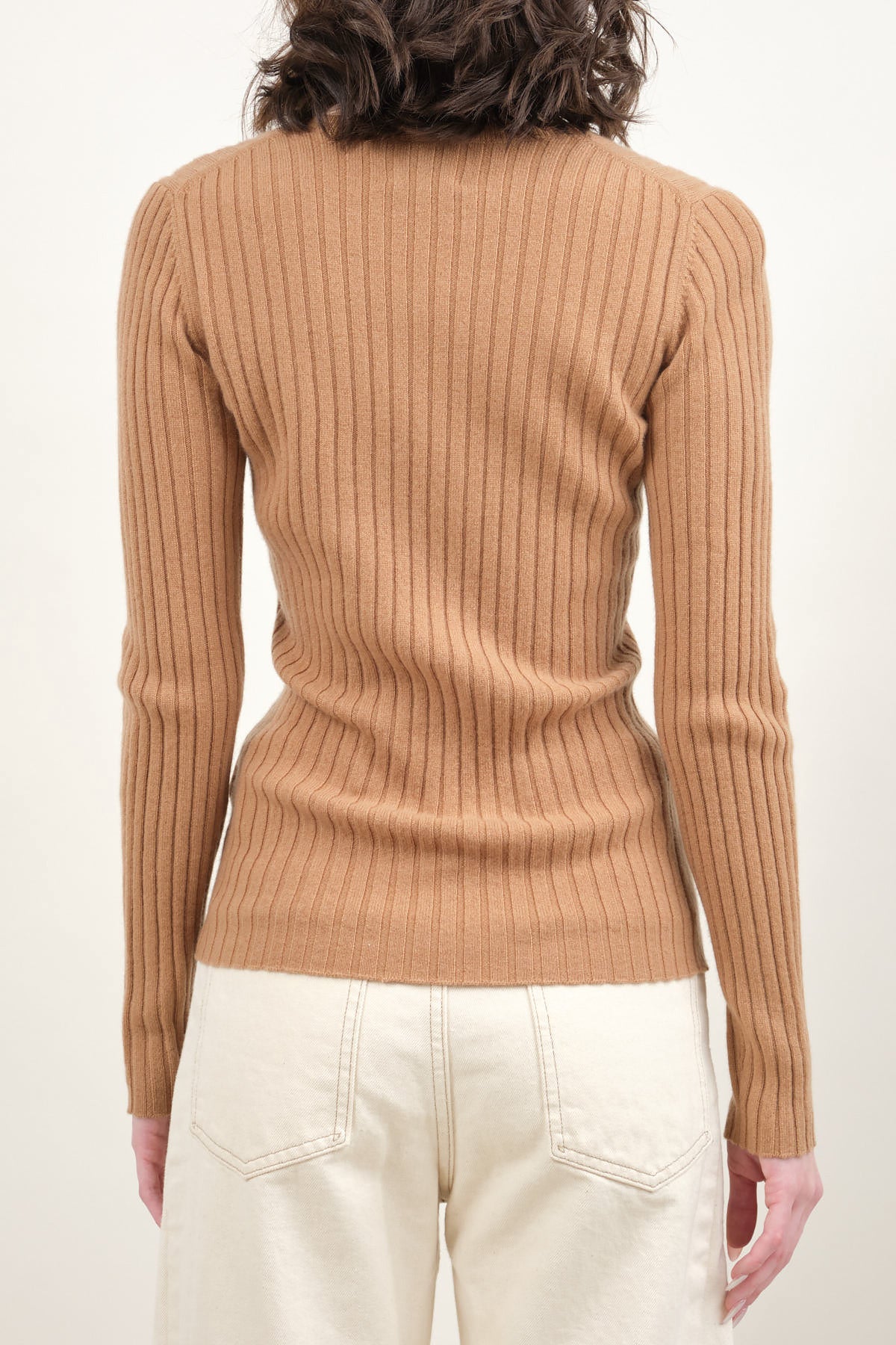 Back of Ribbed Sweater in Camel