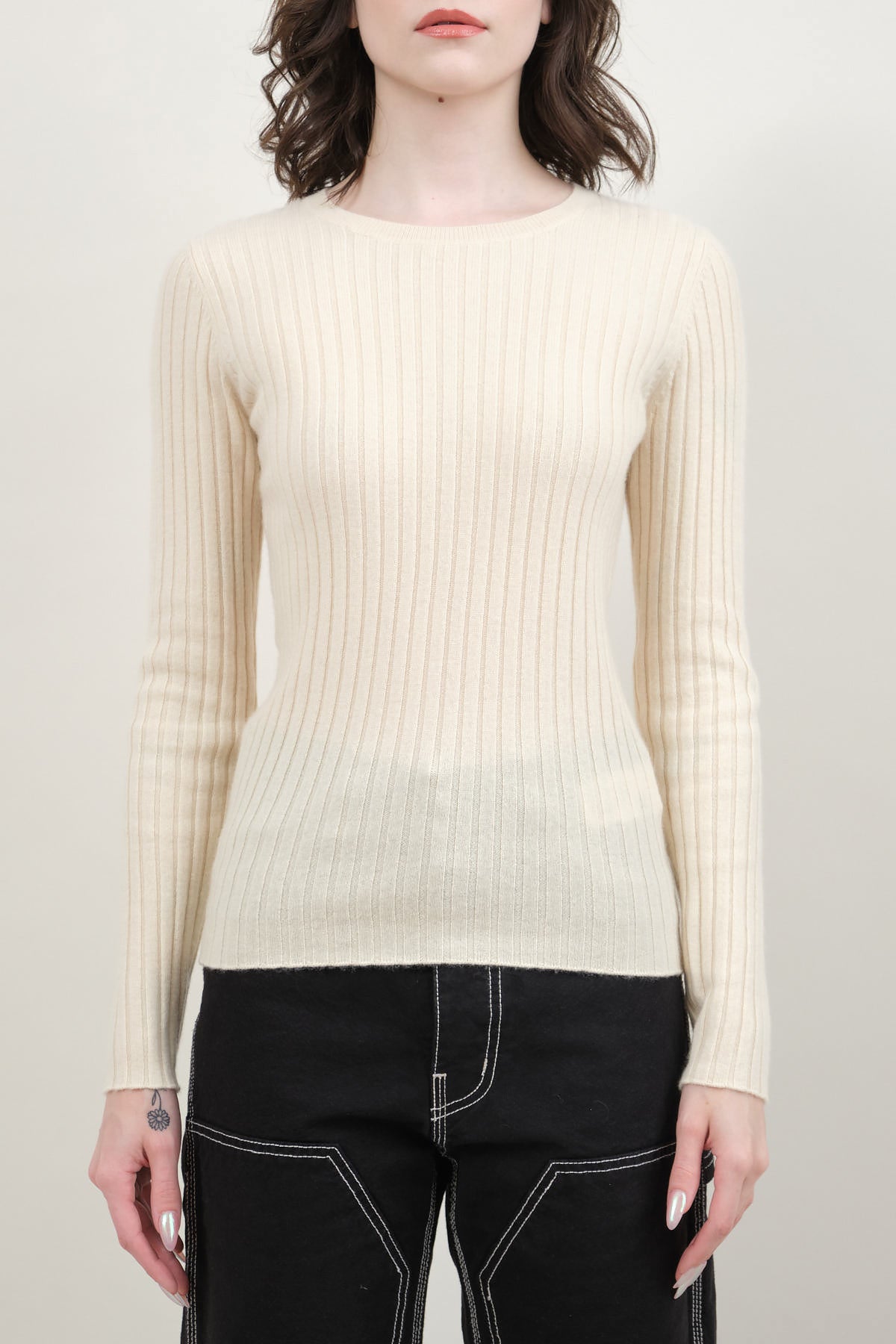Front of Ribbed Sweater in Cream