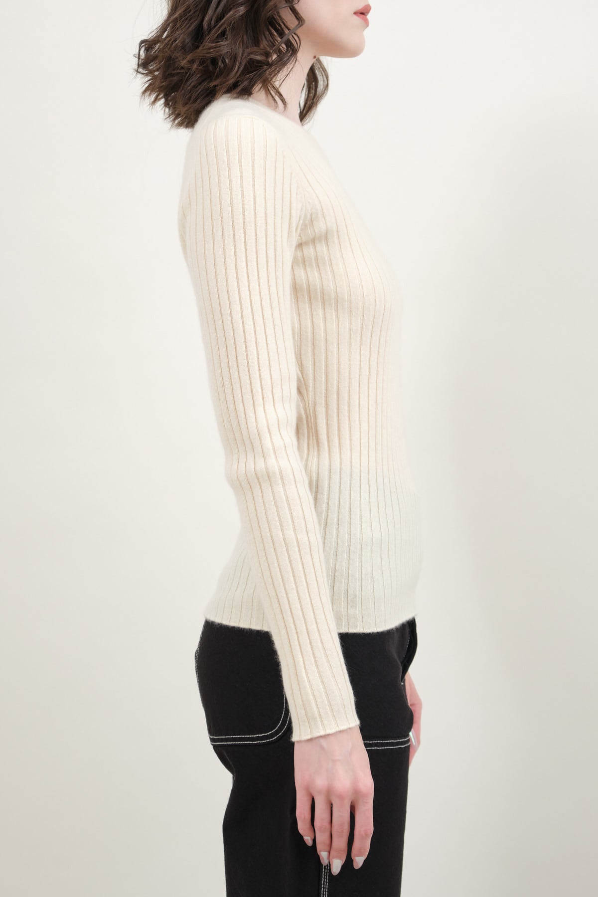 Side of Ribbed Sweater in Cream