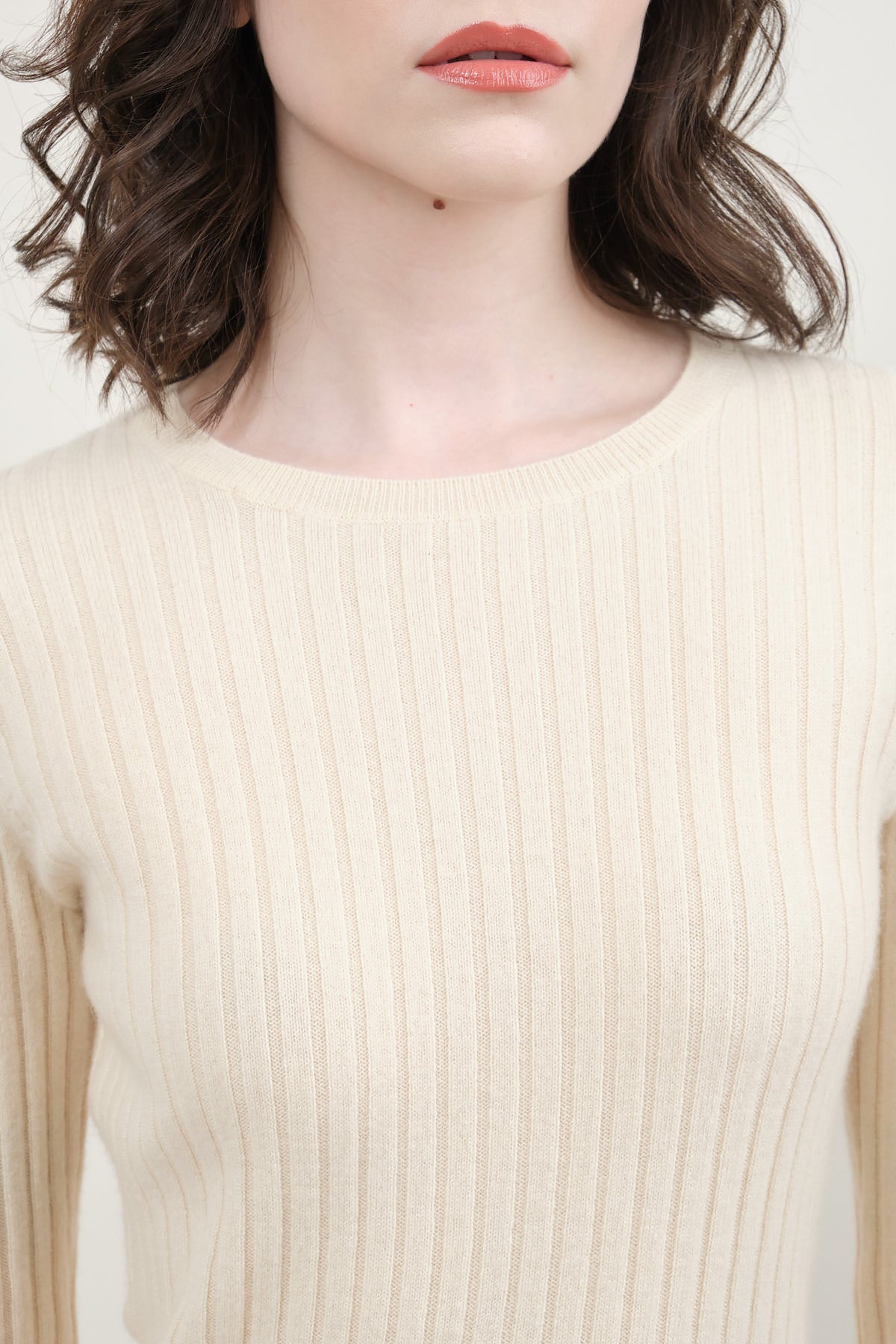 Neckline on Ribbed Sweater in Cream