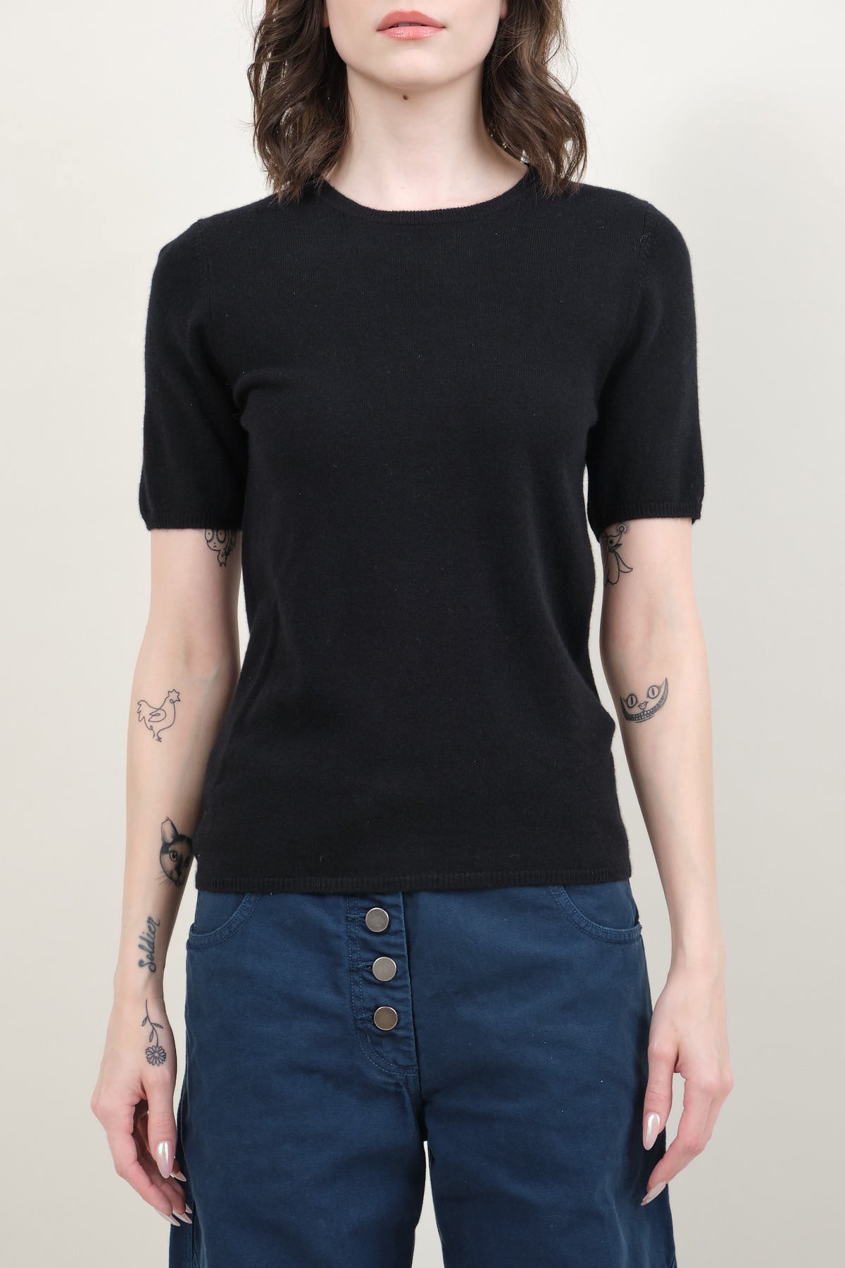 Front of Short Sleeve Sweater in Black