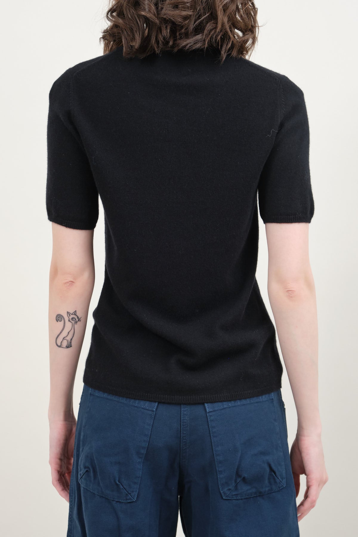 Back of Short Sleeve Sweater in Black