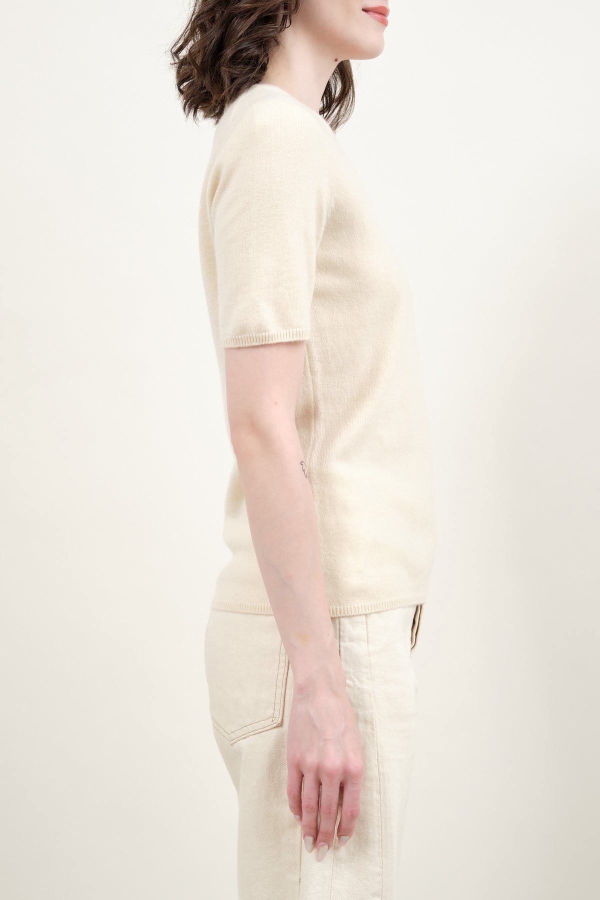 Side of Short Sleeve Sweater in Cream