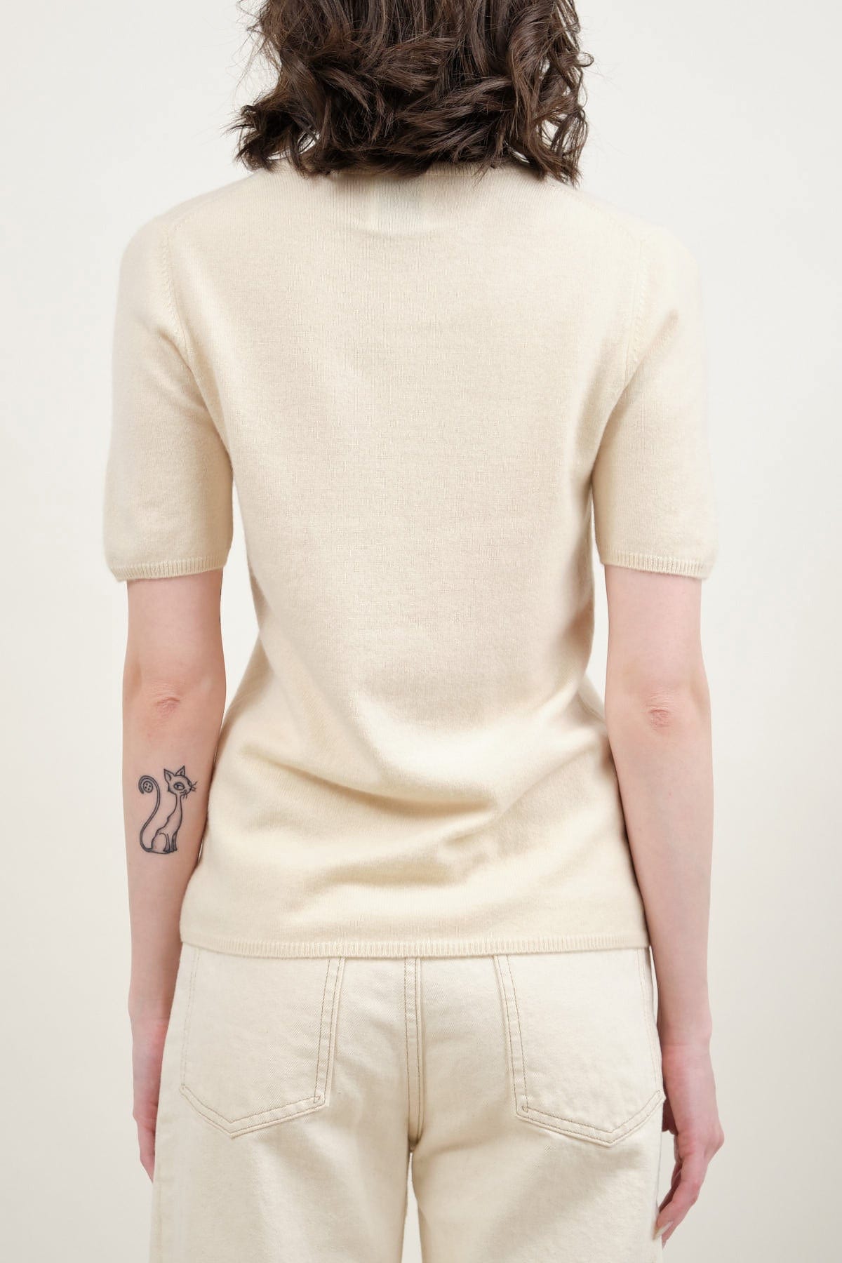 Back of Short Sleeve Sweater in Cream