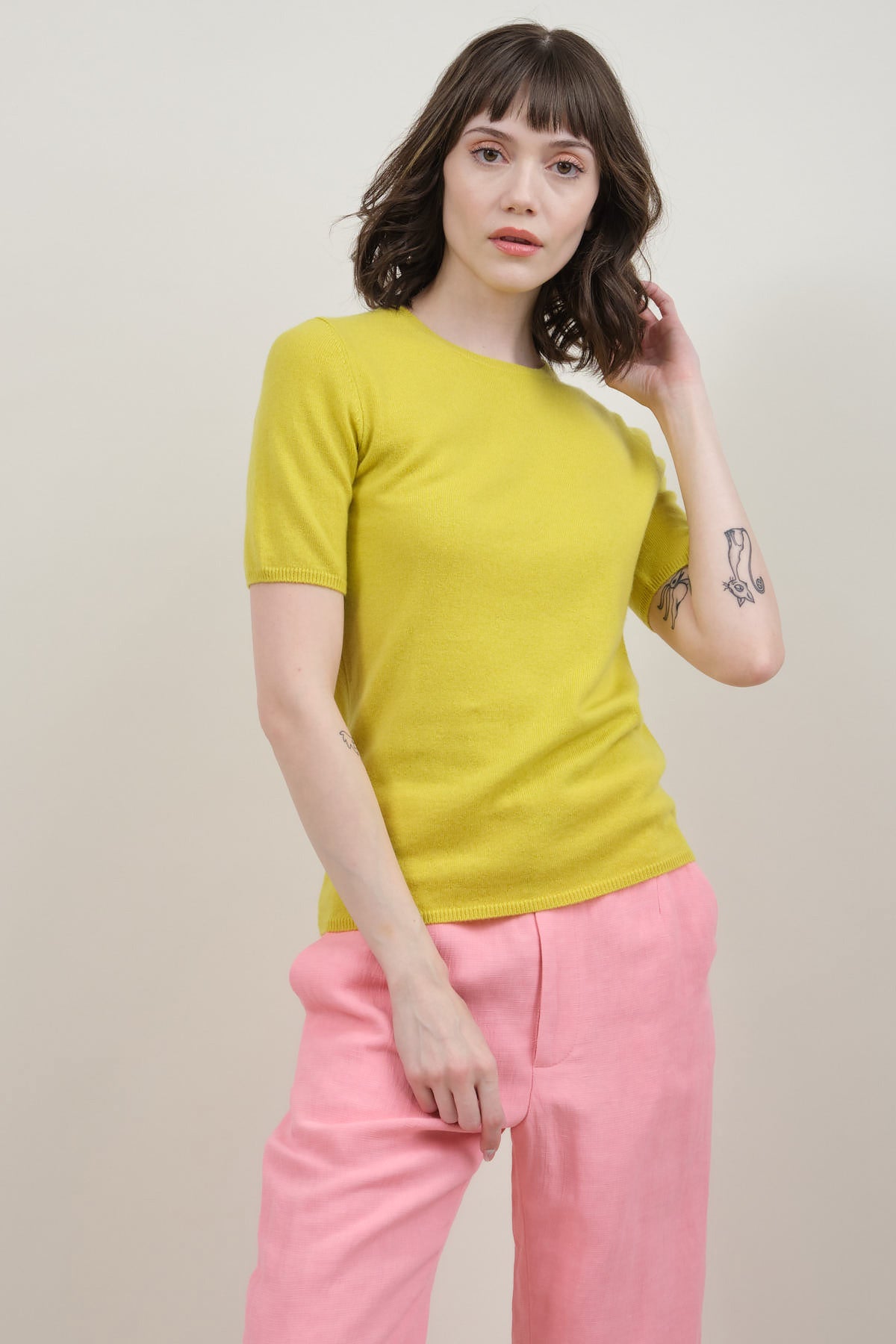 Short Sleeve Sweater in Lime