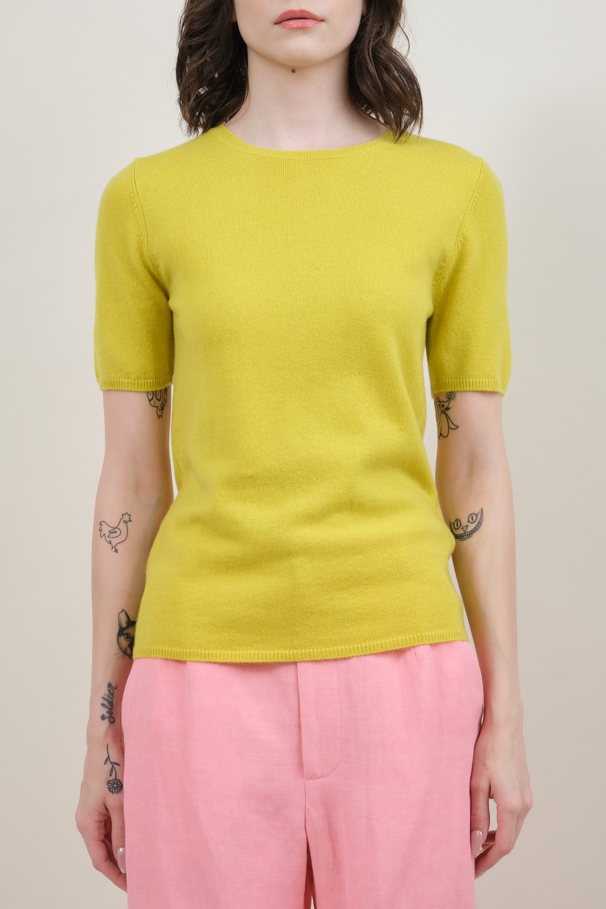 Front of Short Sleeve Sweater in Lime
