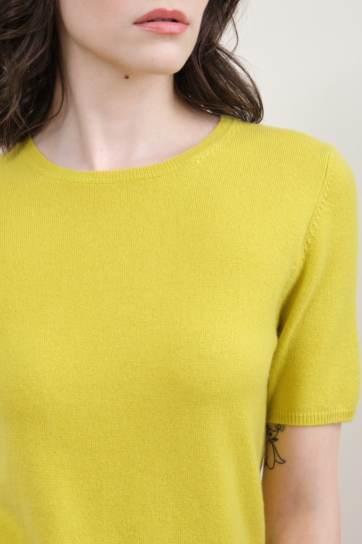 Neckline on Short Sleeve Sweater in Lime